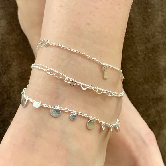 Sterling Silver Minimalist Heart Dangle Anklet - Picture 3 of 6